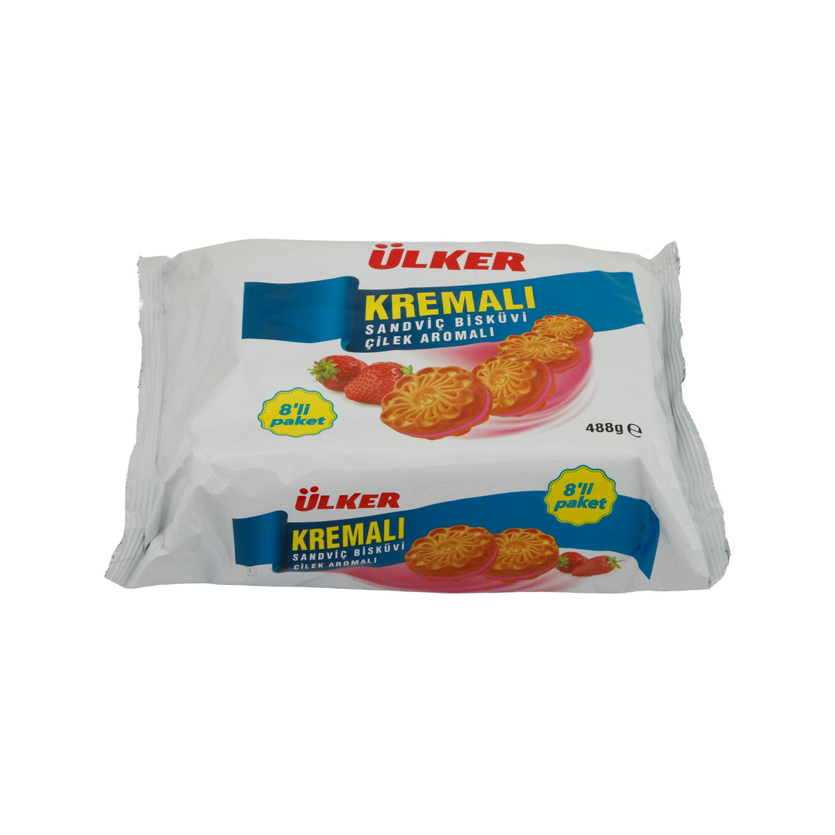 Kekse Ülker | Kremalı Erdbeer-Sandwichkekse | Knusprige Kekse mit fruchtiger Erdbeercreme | 8er Pack – 488 g UELKER
