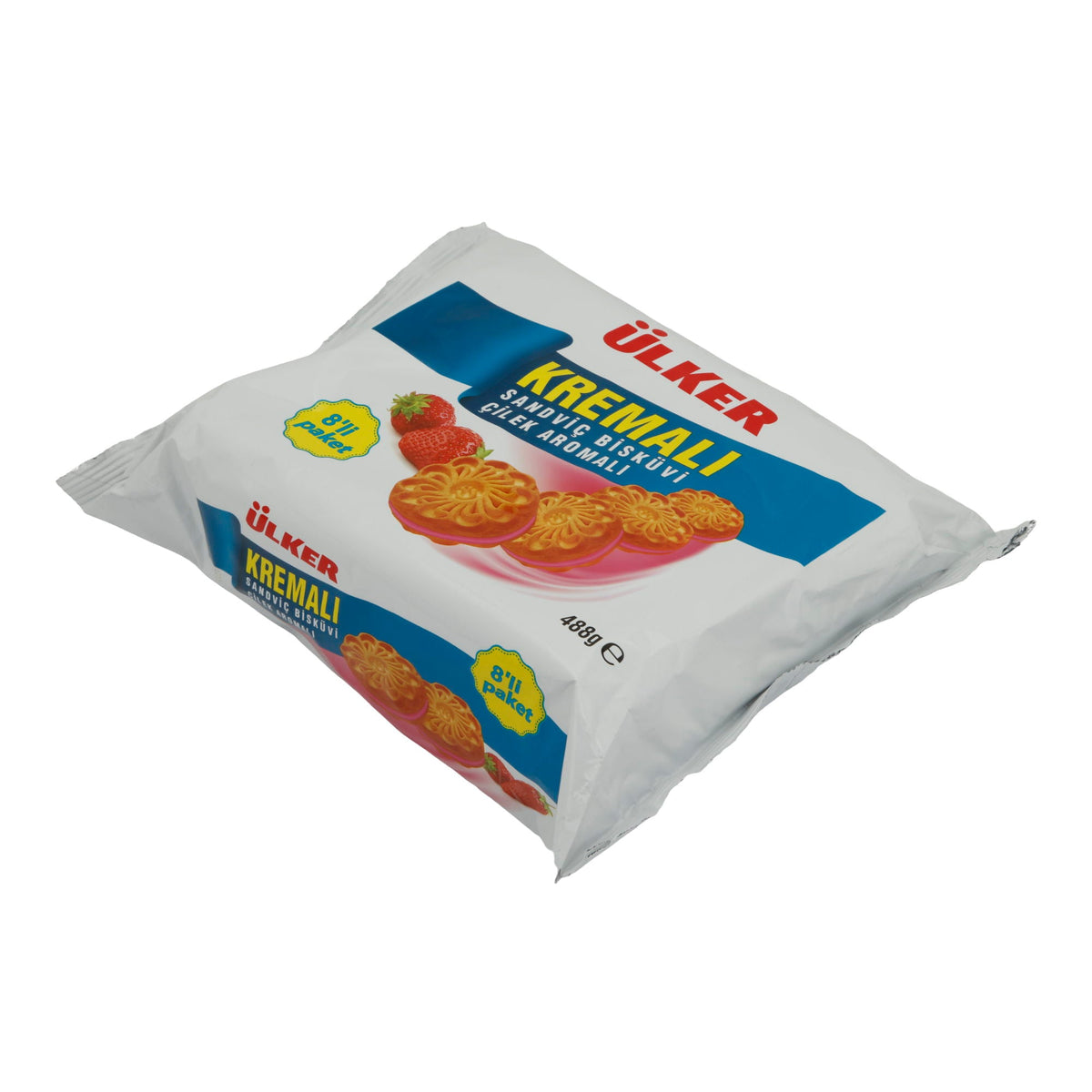Kekse Ülker | Kremalı Erdbeer-Sandwichkekse | Knusprige Kekse mit fruchtiger Erdbeercreme | 8er Pack – 488 g