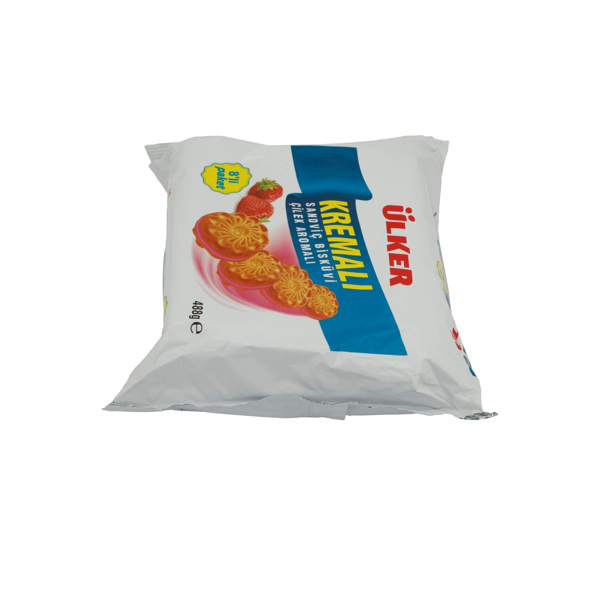 Kekse Ülker | Kremalı Erdbeer-Sandwichkekse | Knusprige Kekse mit fruchtiger Erdbeercreme | 8er Pack – 488 g UELKER