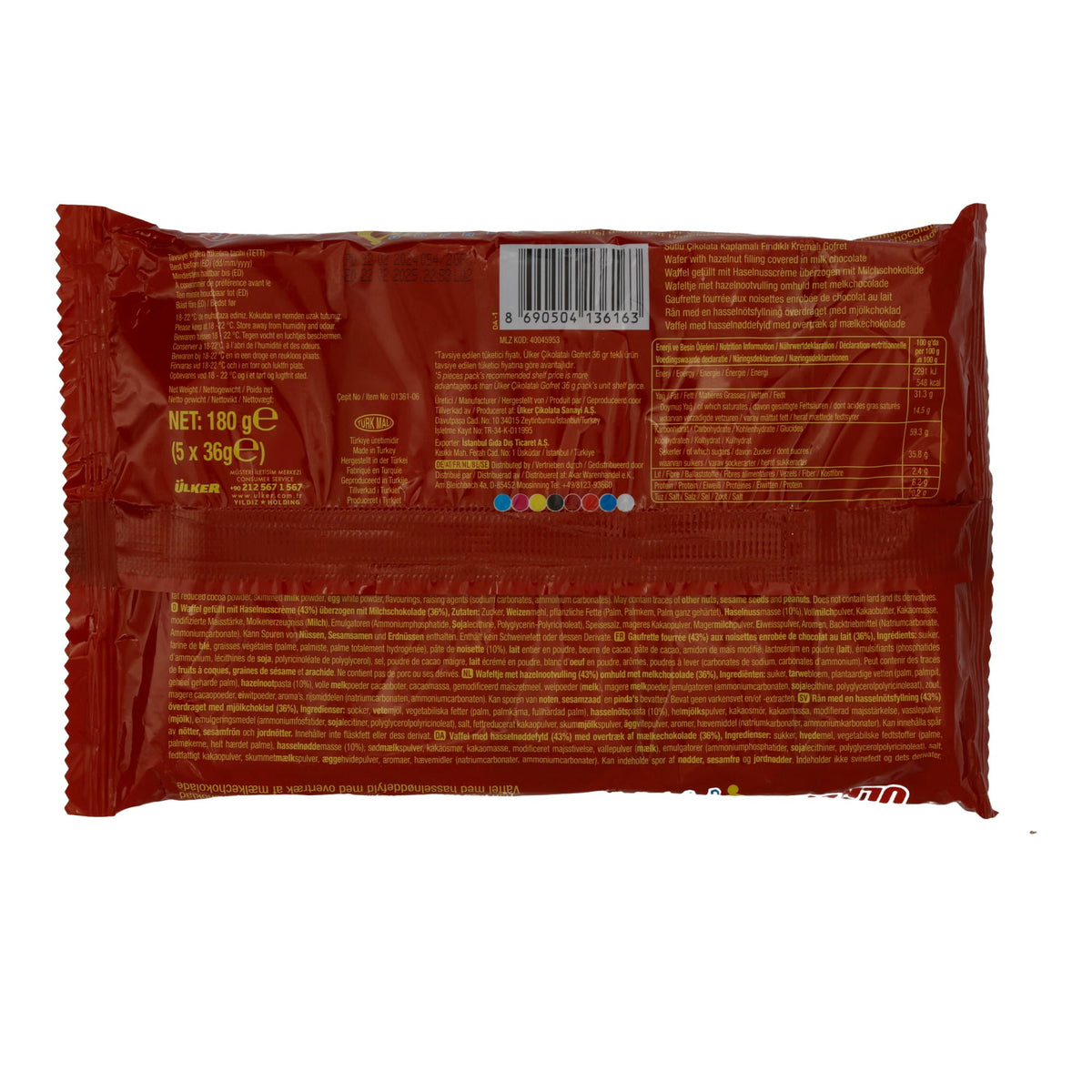 Çikolatalı Gofret Ülker | Waffeln mit Schokolade | 5er Pack | 180g UELKER