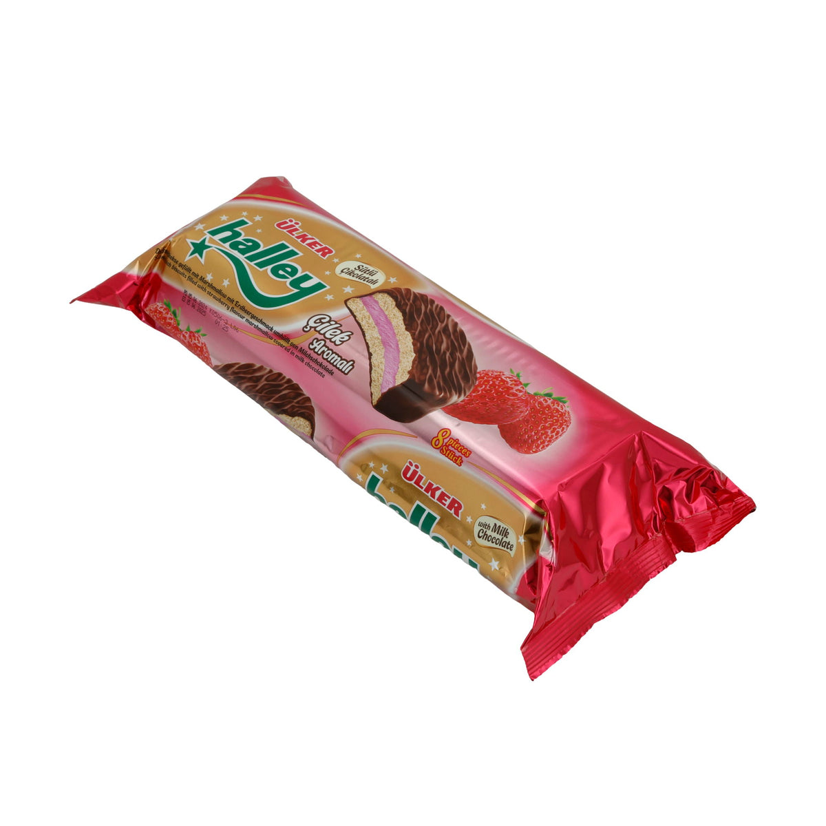 Marshmallow-Waffel Ülker Halley | Strawberry Flavour | Mit Erdbeeraroma, umhüllt mit Milchschokolade | 240g