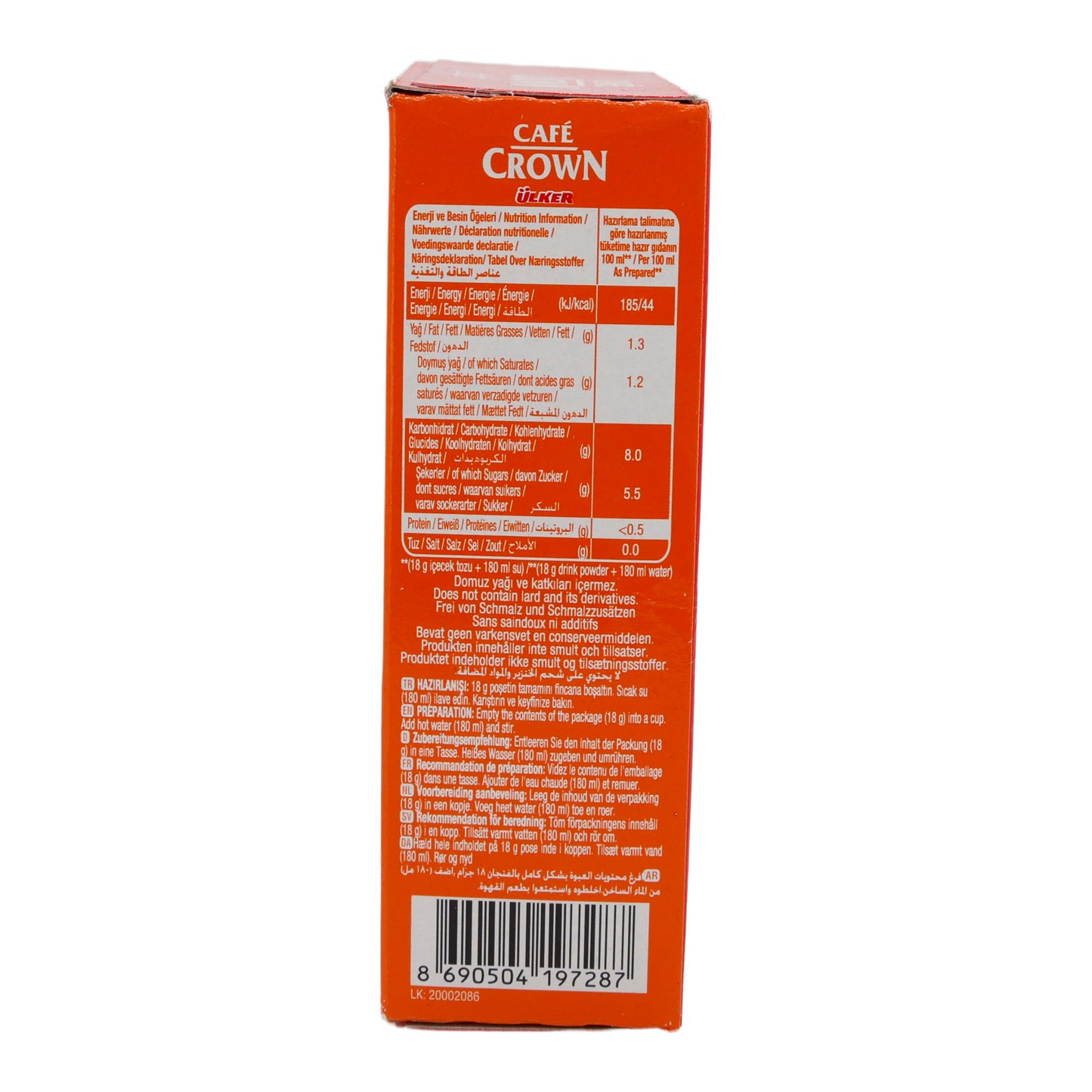Instantkaffee Ülker | Café Crown 3 in 1 | Mit Milchpulver & Zucker, 10er Pack | 180 g