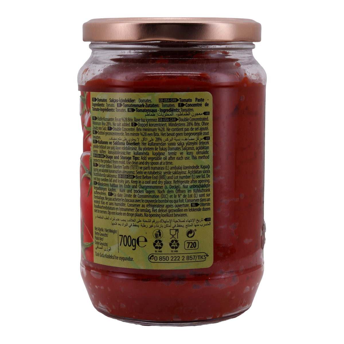 Tomatenmark Tukaş | Doppelkonzentrierte Tomatenpaste | Ideal für mediterrane Gerichte | 700 g Glas TUKAS