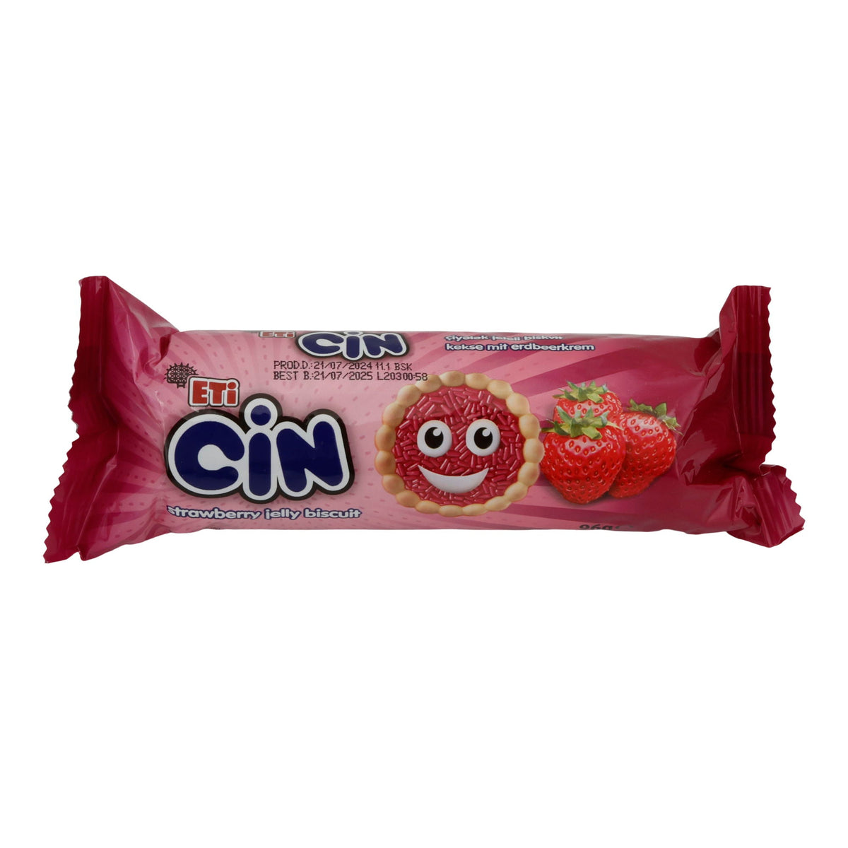 Kekse Eti | Cin | Knusprig, mit fruchtigem Erdbeer-Gelee | 96 g