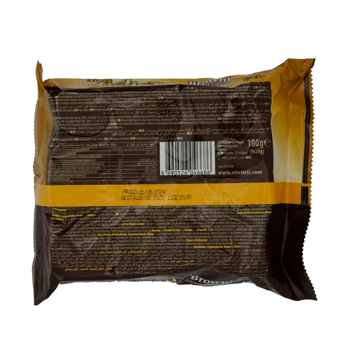 Mini-Brownies Eti | Adicto Gold | Mit köstlicher Schokofüllung | 180g ETI