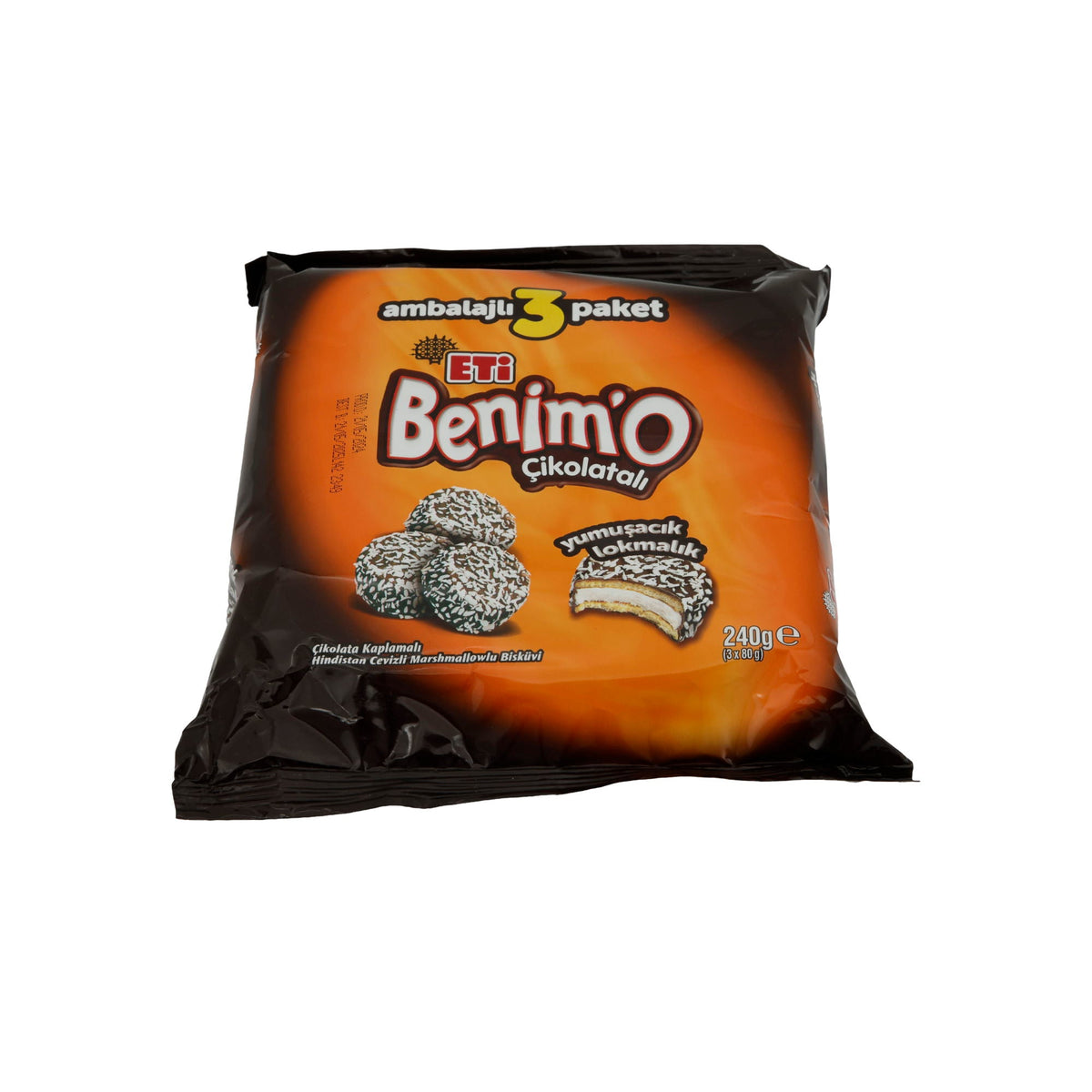 Keks Eti Benim'O | Gebäck | mit Schokoladenüberzug und Marshmallow | 240 g ETI