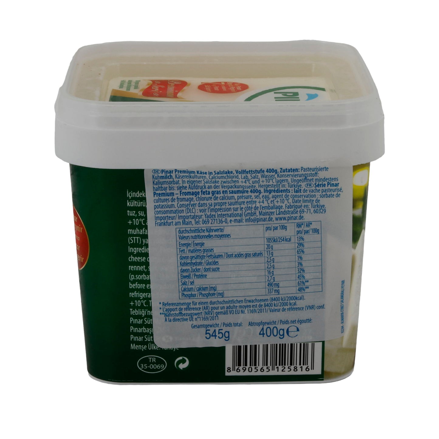 Weißkäse Pınar Beyaz Peynir | Weißkäse in Salzlake | Vollfett | 545 g