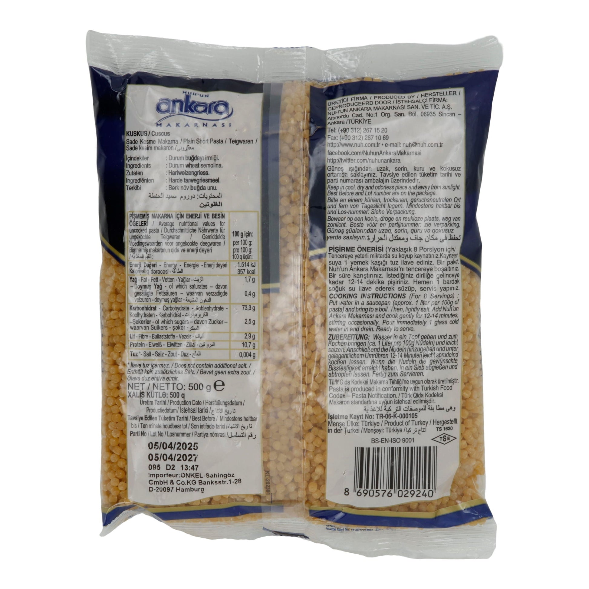 Kuskus Ankara | Türkischer Hartweizengrieß | in Perlenform | 500 g NUHUN ANKARA