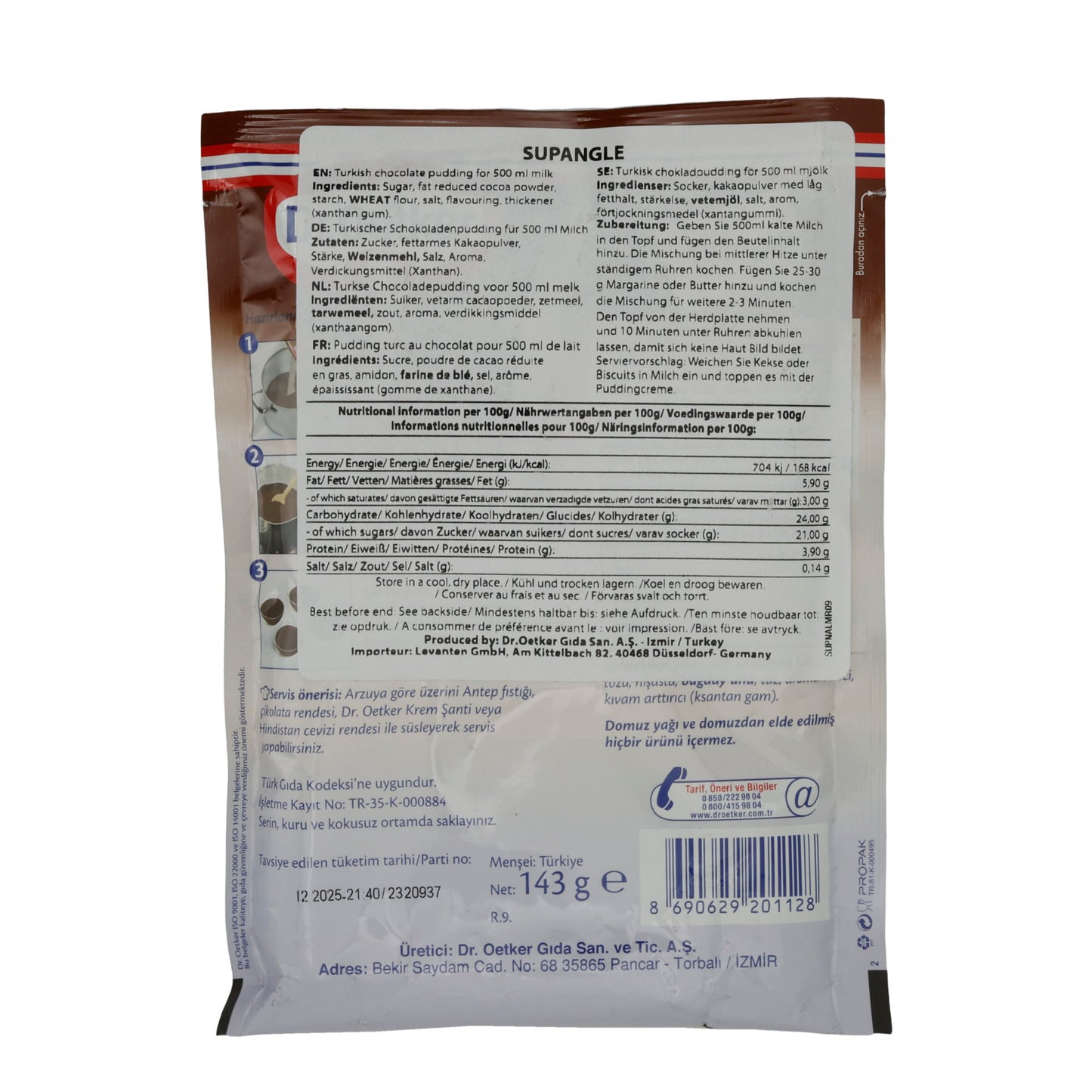 Pudding Dr. Oetker | Supangle | Türkischer Schokoladenpudding mit intensivem Kakaogeschmack | 143 g