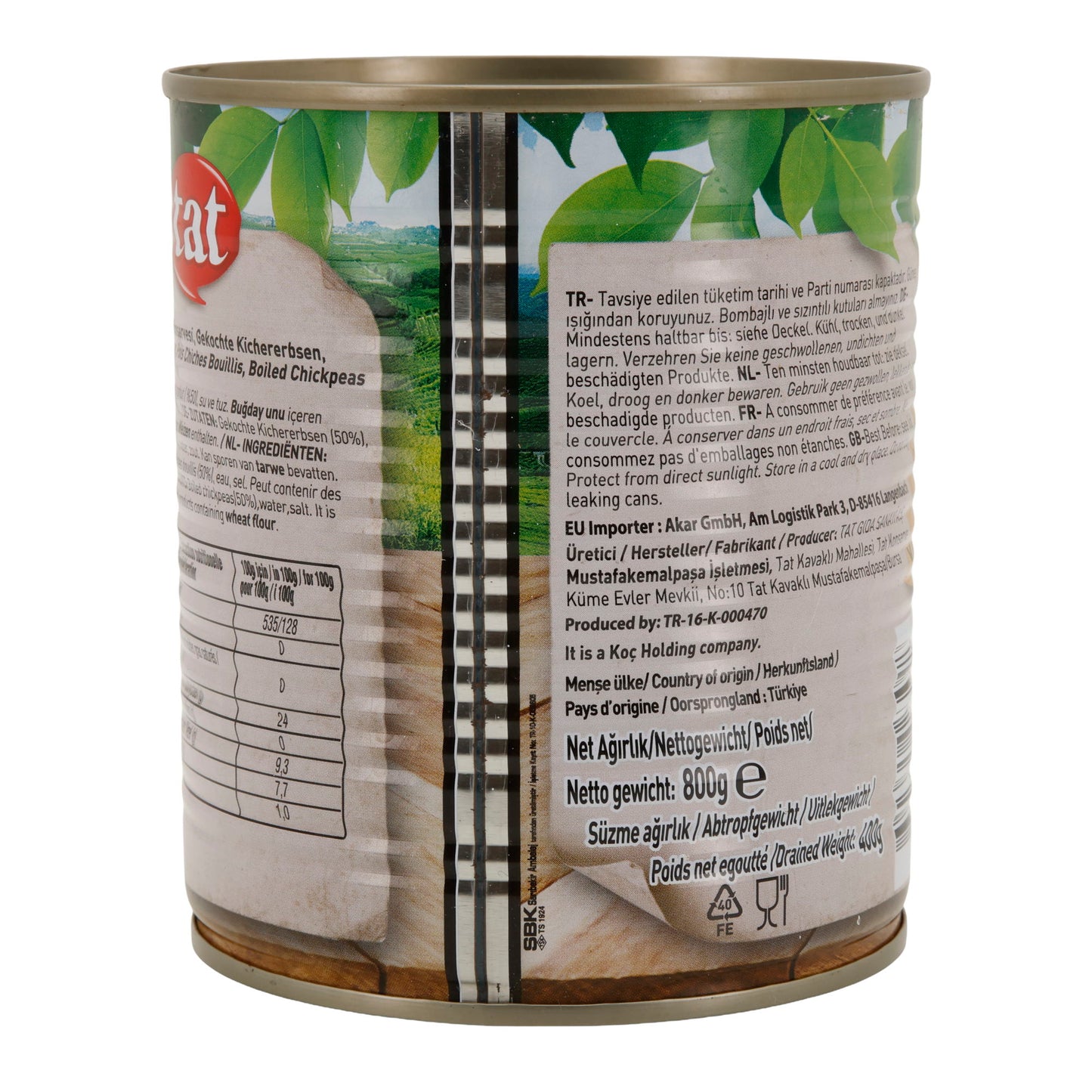 Gekochte Kichererbsen TAT | Hülsenfrüchte | Proteinreich & ballaststoffreich | 800 g