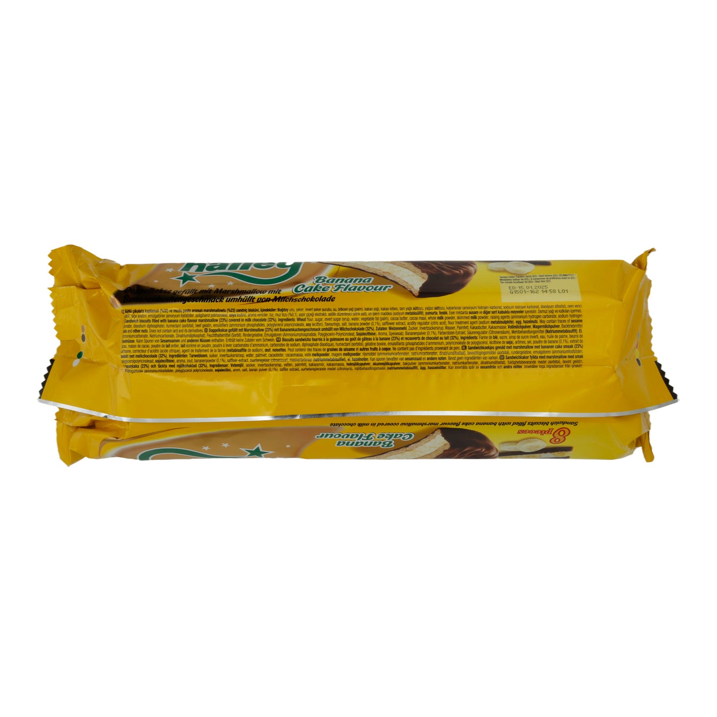 Biscotti Doppelkekse Ülker | Biscotti | Halley alla banana, con ripieno di marshmallow alla banana e cioccolato al latte, 8 pezzi 240g