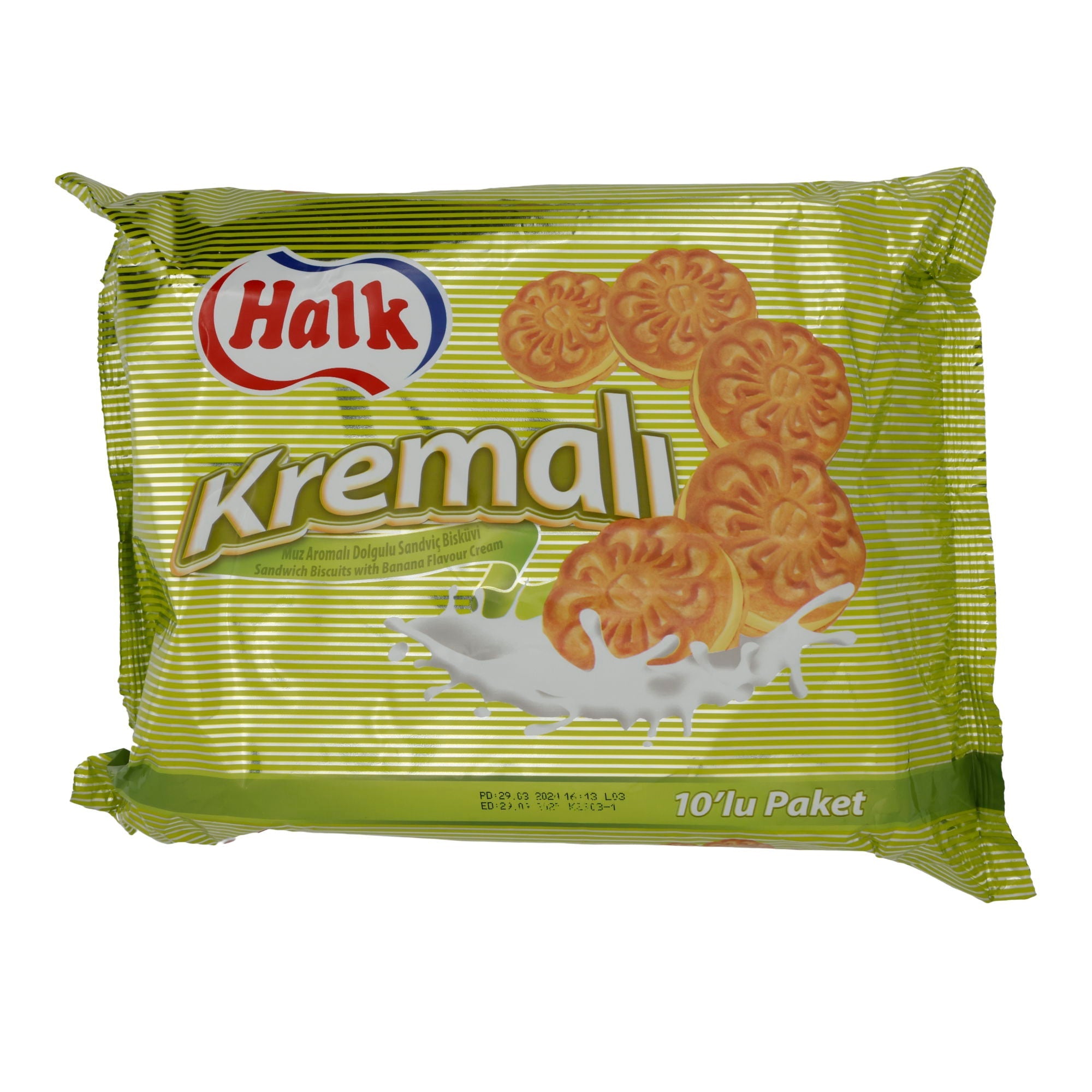 Sandwichkekse Halk | Kremalı Sandwich-Kekse | Mit Bananencremefüllung, 10er Pack | 500 g HALK