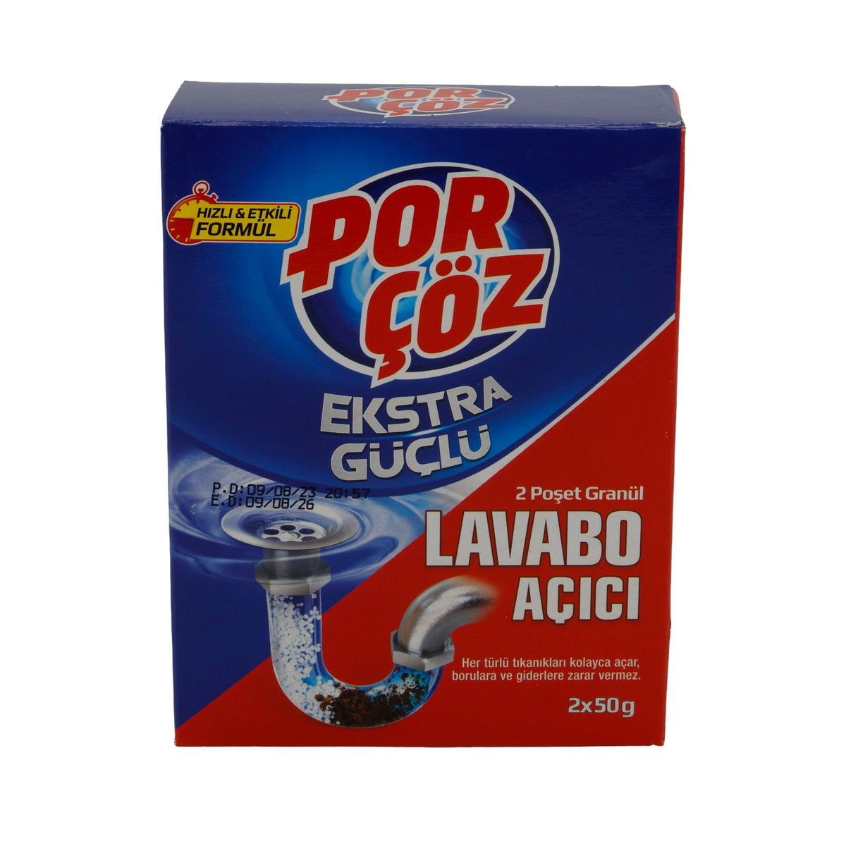 Rohrreiniger PorÇöz | Extra stark | Granulat gegen Verstopfungen | 2×50 g