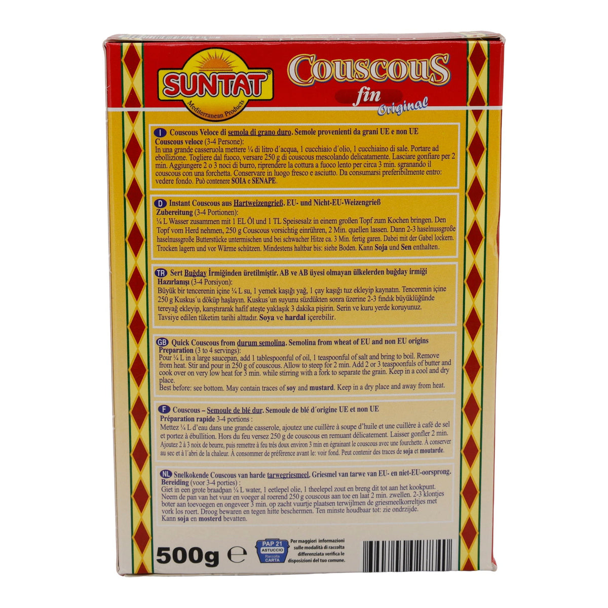 Couscous Suntat | Fein | Vielseitiger Hartweizengrieß für mediterrane & orientalische Gerichte | 500 g SUNTAT