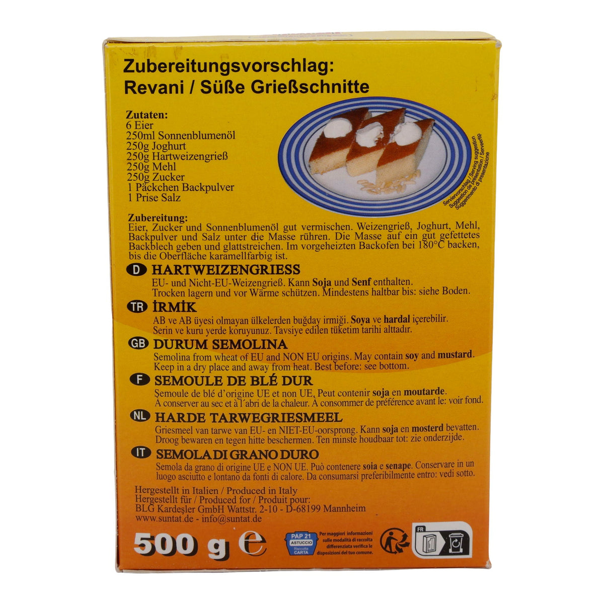 Weizengrieß Suntat | İrmik | Hartweizengrieß, vielseitige Basis für süße & herzhafte Gerichte | 500 g SUNTAT