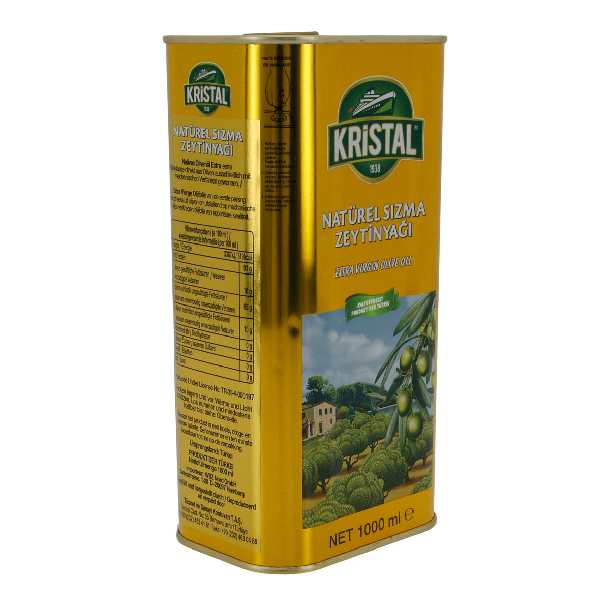 Olivenöl Kristal | Extra Virgin Öl | Kaltgepresst, aus der Türkei | 1000 ml KRISTAL