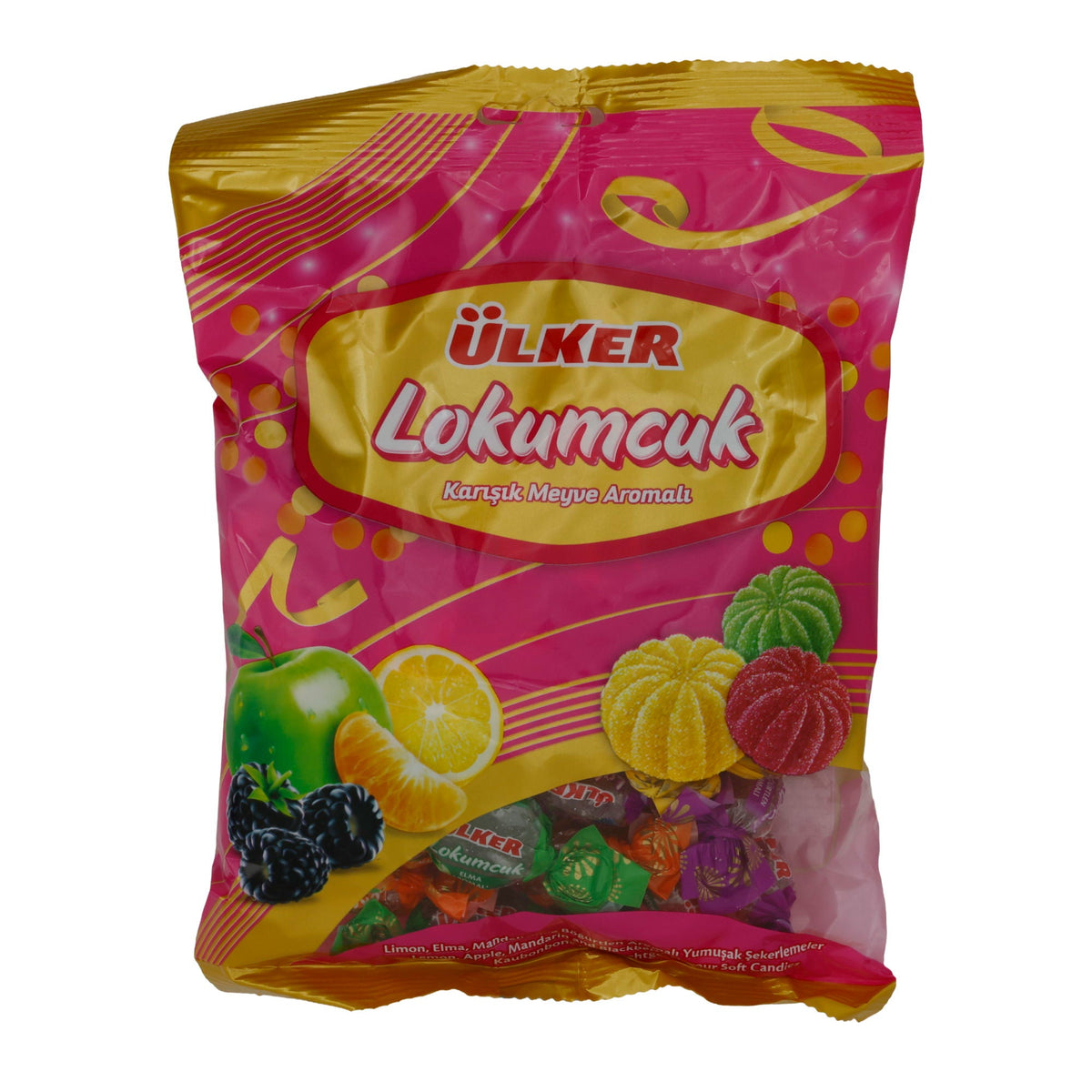 Kaubonbons Ülker Lokumcuk | Süßigkeit | mit Fruchtgeschmack (Zitrone, Apfel, Mandarine, Brombeere) | 350 g UELKER