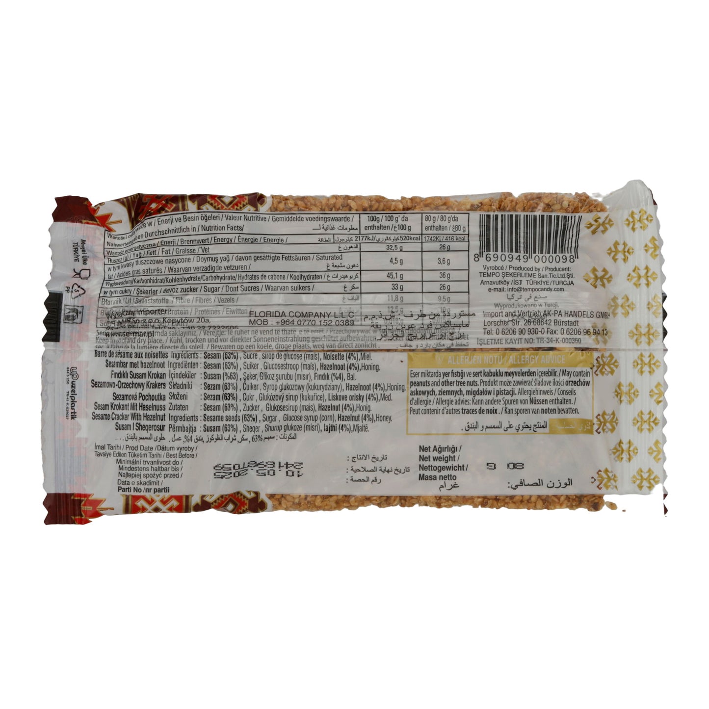 Sesamkrokant Krokuaz | Sesamkrokant | Avec noisettes, délice croustillant de Turquie | 95 g