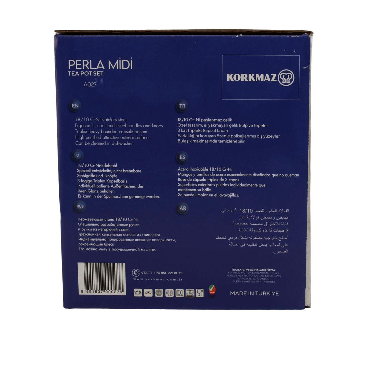 KORKMAZ Perla Midi Teekannen-Set 3-teilig (0,7 L + 1,4 L) – Edelstahl, induktionsgeeignet Korkmaz