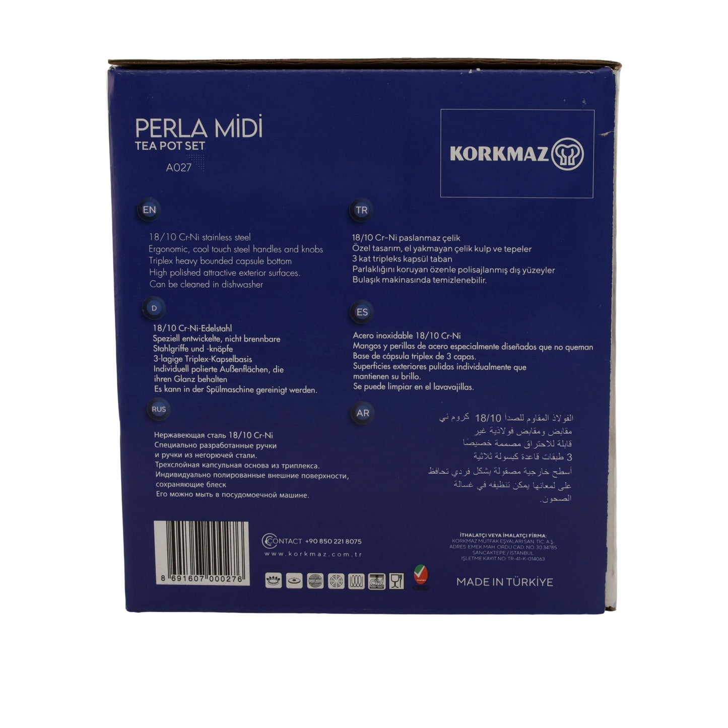 KORKMAZ Perla Midi Teekannen-Set 3-teilig (0,7 L + 1,4 L) – Edelstahl, induktionsgeeignet