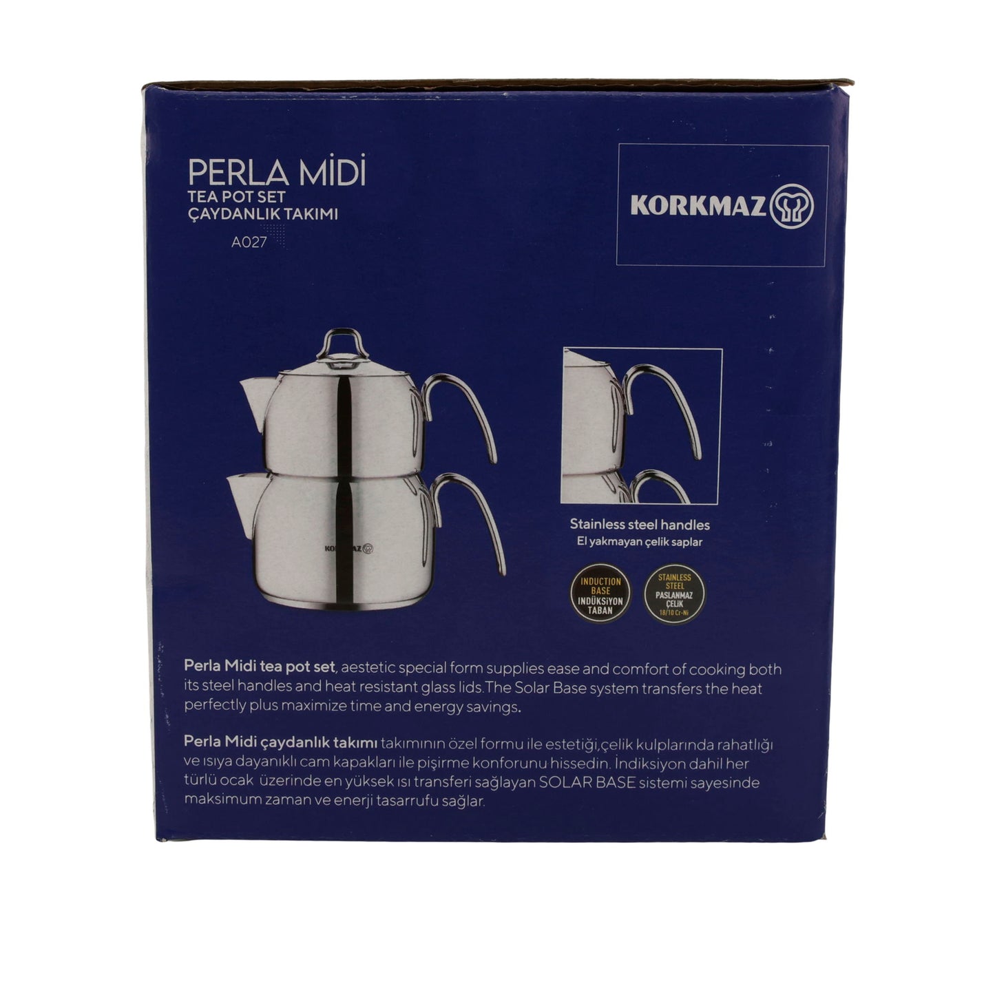 KORKMAZ Perla Midi Teekannen-Set 3-teilig (0,7 L + 1,4 L) – Edelstahl, induktionsgeeignet