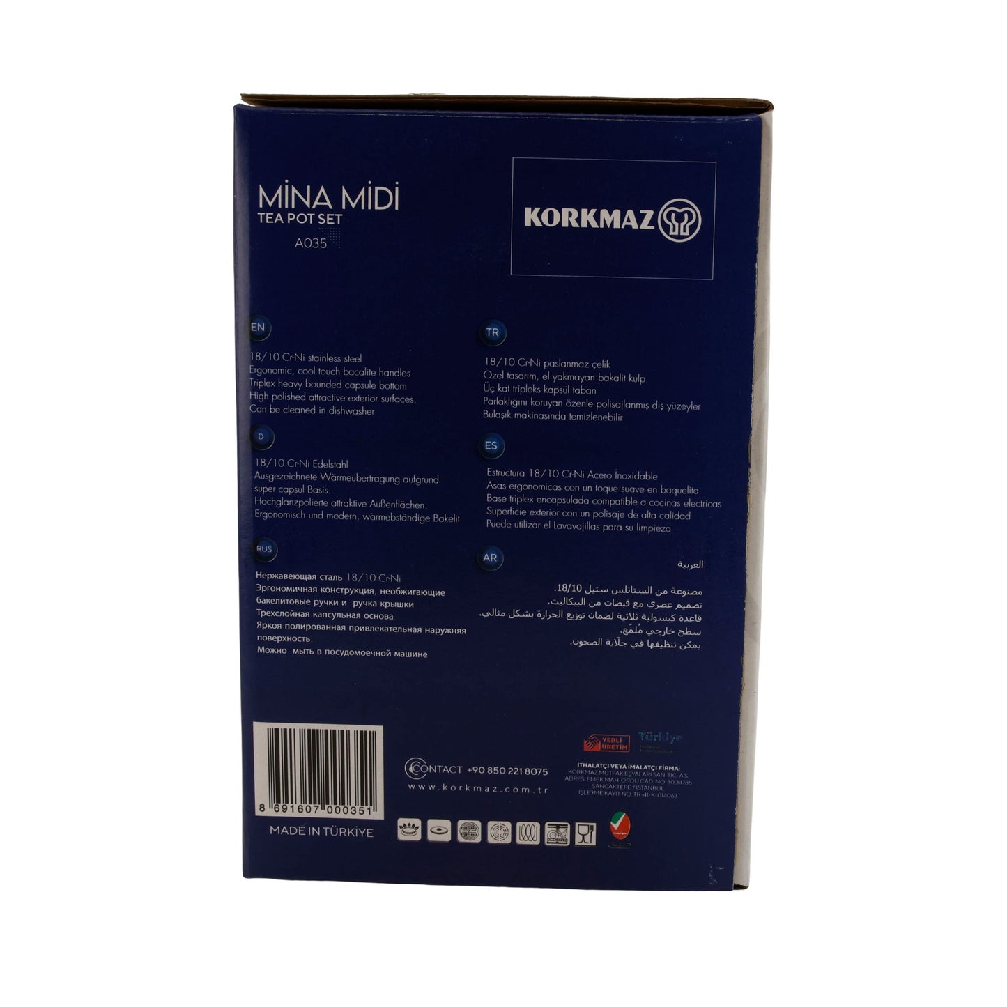 Korkmaz Mina Midi Teekannen-Set A035 | 18/10 Edelstahl | Induktionsgeeignet | 4-teilig (0,8 L + 1,6 L)