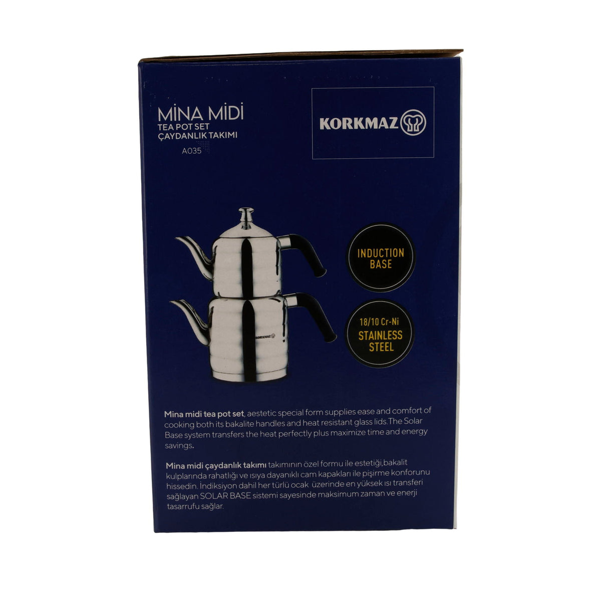 Korkmaz Mina Midi Teekannen-Set A035 | 18/10 Edelstahl | Induktionsgeeignet | 4-teilig (0,8 L + 1,6 L) Korkmaz