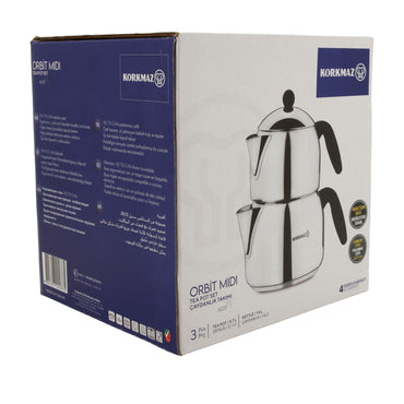 Korkmaz Orbit Midi Teekannen-Set – 3-teilig (0,7 L & 1,4 L) Edelstahl 18/10