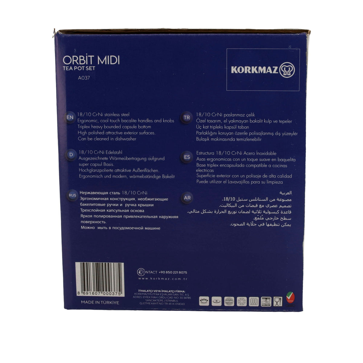 Korkmaz Orbit Midi Teekannen-Set – 3-teilig (0,7 L & 1,4 L) Edelstahl 18/10 Korkmaz