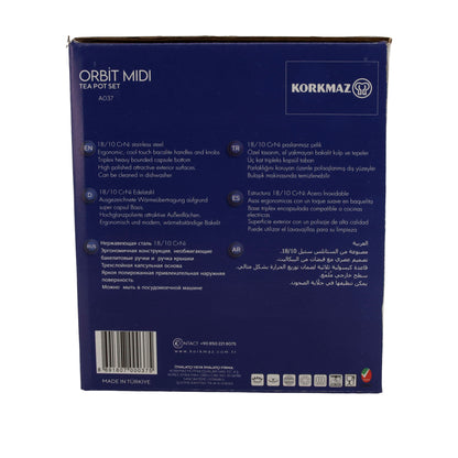 Korkmaz Orbit Midi Teekannen-Set – 3-teilig (0,7 L & 1,4 L) Edelstahl 18/10