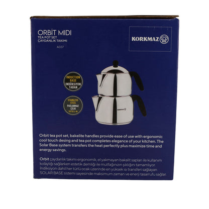 Korkmaz Orbit Midi Teekannen-Set – 3-teilig (0,7 L & 1,4 L) Edelstahl 18/10