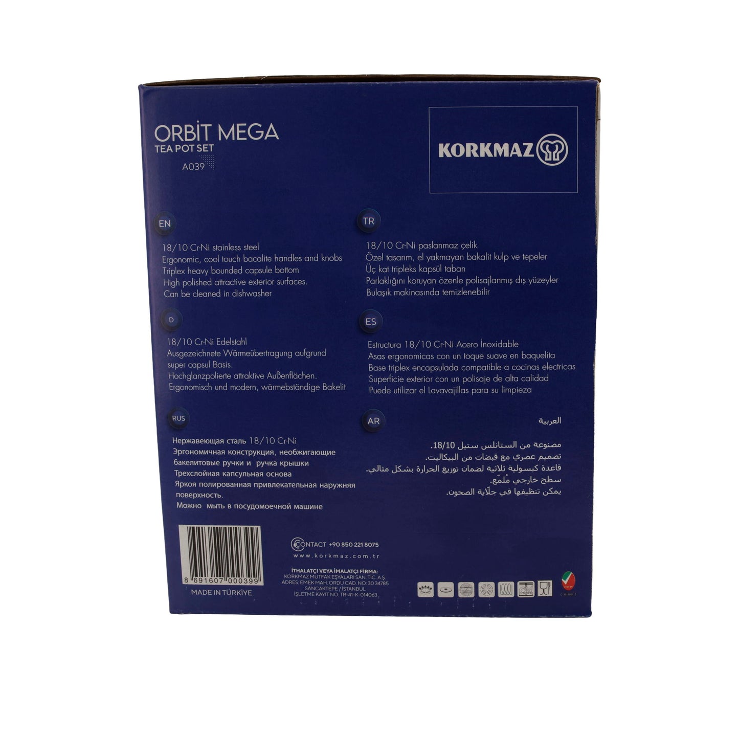 Korkmaz Orbit Mega Teekannen-Set A039 | 18/10 Edelstahl | Induktionsgeeignet | 3-teilig (1,8 L + 3,2 L)