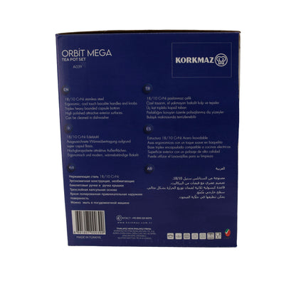 Korkmaz Orbit Mega Teekannen-Set A039 | 18/10 Edelstahl | Induktionsgeeignet | 3-teilig (1,8 L + 3,2 L)