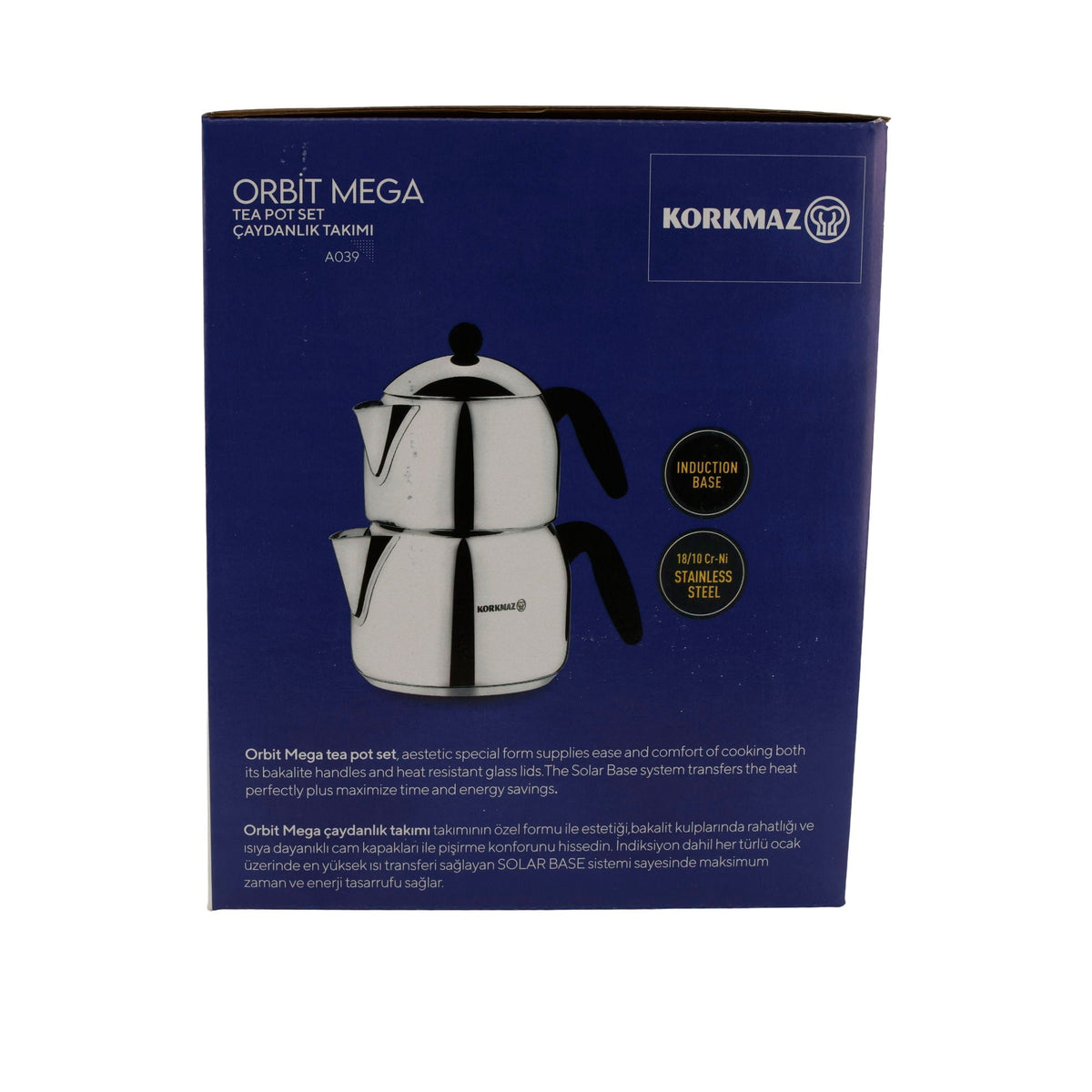 Korkmaz Orbit Mega Teekannen-Set A039 | 18/10 Edelstahl | Induktionsgeeignet | 3-teilig (1,8 L + 3,2 L) Korkmaz