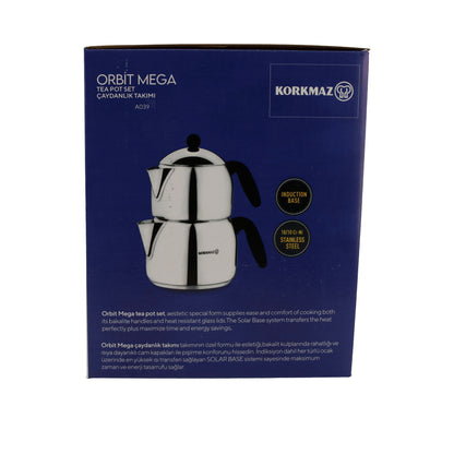 Korkmaz Orbit Mega Teekannen-Set A039 | 18/10 Edelstahl | Induktionsgeeignet | 3-teilig (1,8 L + 3,2 L)