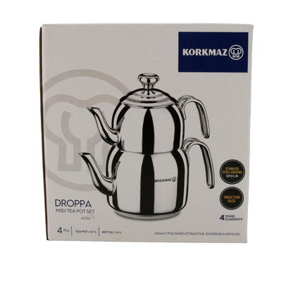 Korkmaz Droppa Midi Tea Pot Set | Teekanne | Edelstahl | 1,6 L + 0,7 L