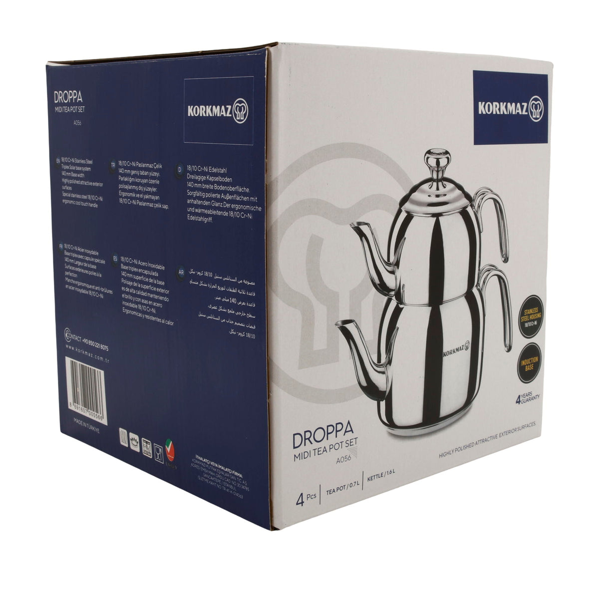 Korkmaz Droppa Midi Tea Pot Set | Teekanne | Edelstahl | 1,6 L + 0,7 L Korkmaz