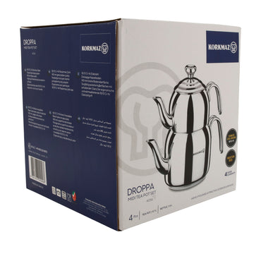 Korkmaz Droppa Midi Tea Pot Set | Teekanne | Edelstahl | 1,6 L + 0,7 L