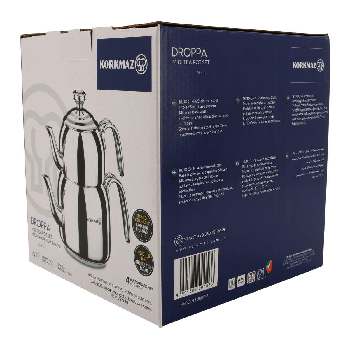 Korkmaz Droppa Midi Tea Pot Set | Teekanne | Edelstahl | 1,6 L + 0,7 L Korkmaz