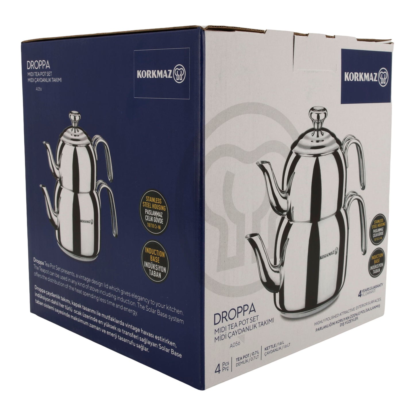 Korkmaz Droppa Midi Tea Pot Set | Teekanne | Edelstahl | 1,6 L + 0,7 L