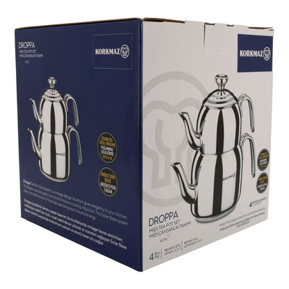 Korkmaz Droppa Midi Tea Pot Set | Teekanne | Edelstahl | 1,6 L + 0,7 L