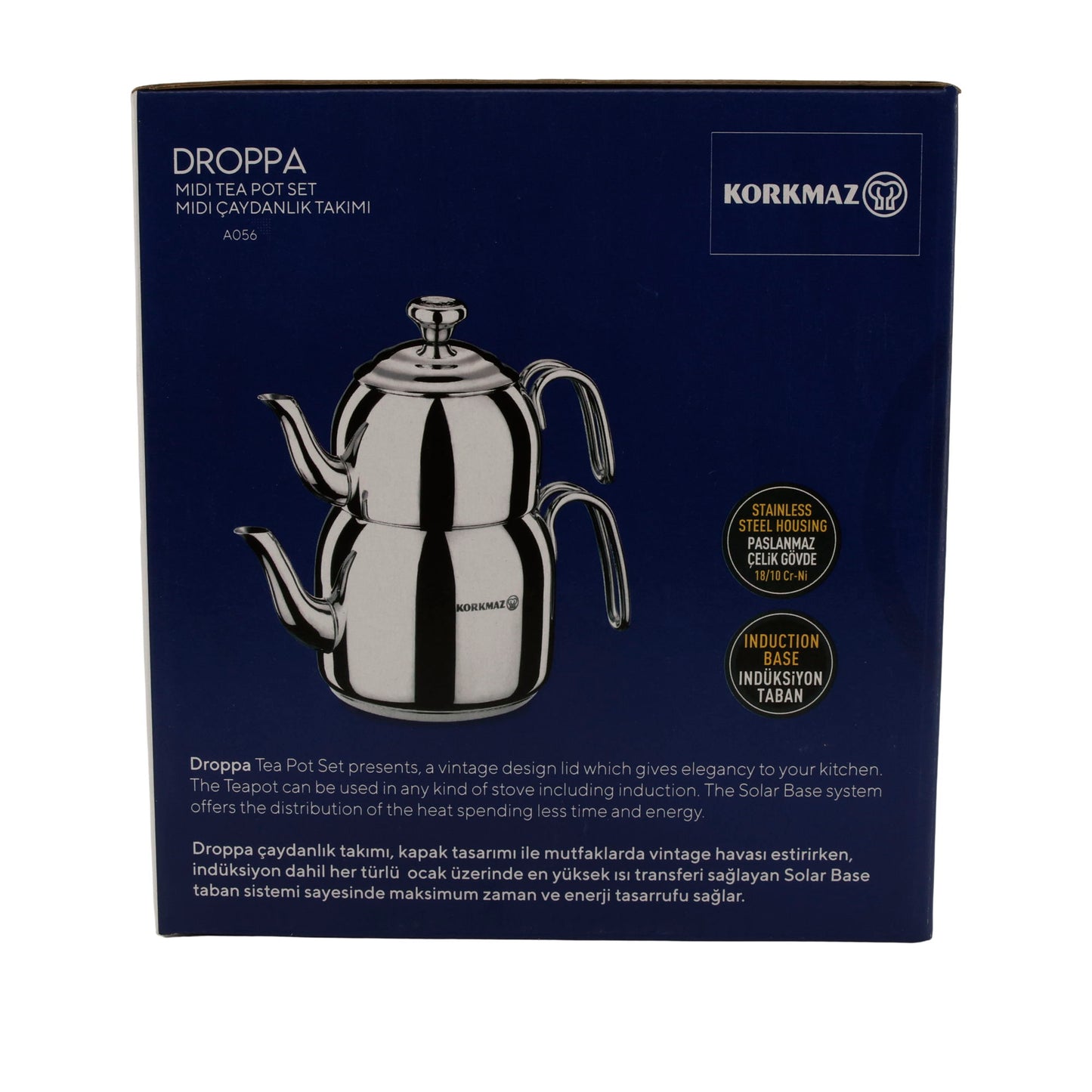 Korkmaz Droppa Midi Tea Pot Set | Teekanne | Edelstahl | 1,6 L + 0,7 L