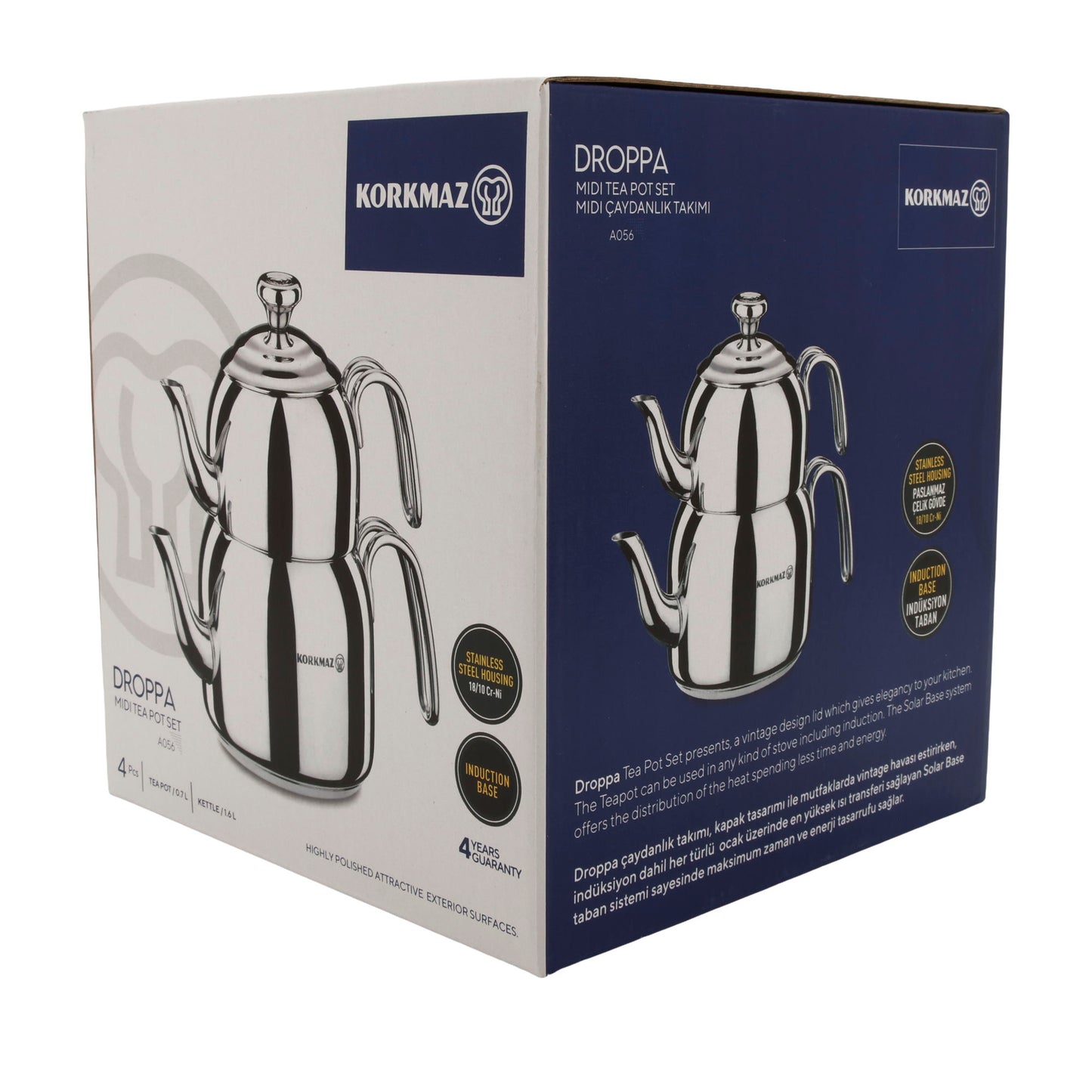 Korkmaz Droppa Midi Tea Pot Set | Teekanne | Edelstahl | 1,6 L + 0,7 L