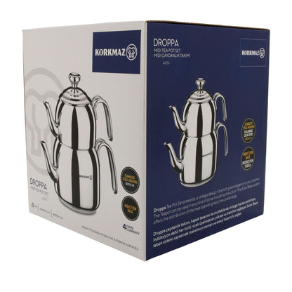 Korkmaz Droppa Midi Tea Pot Set | Teekanne | Edelstahl | 1,6 L + 0,7 L
