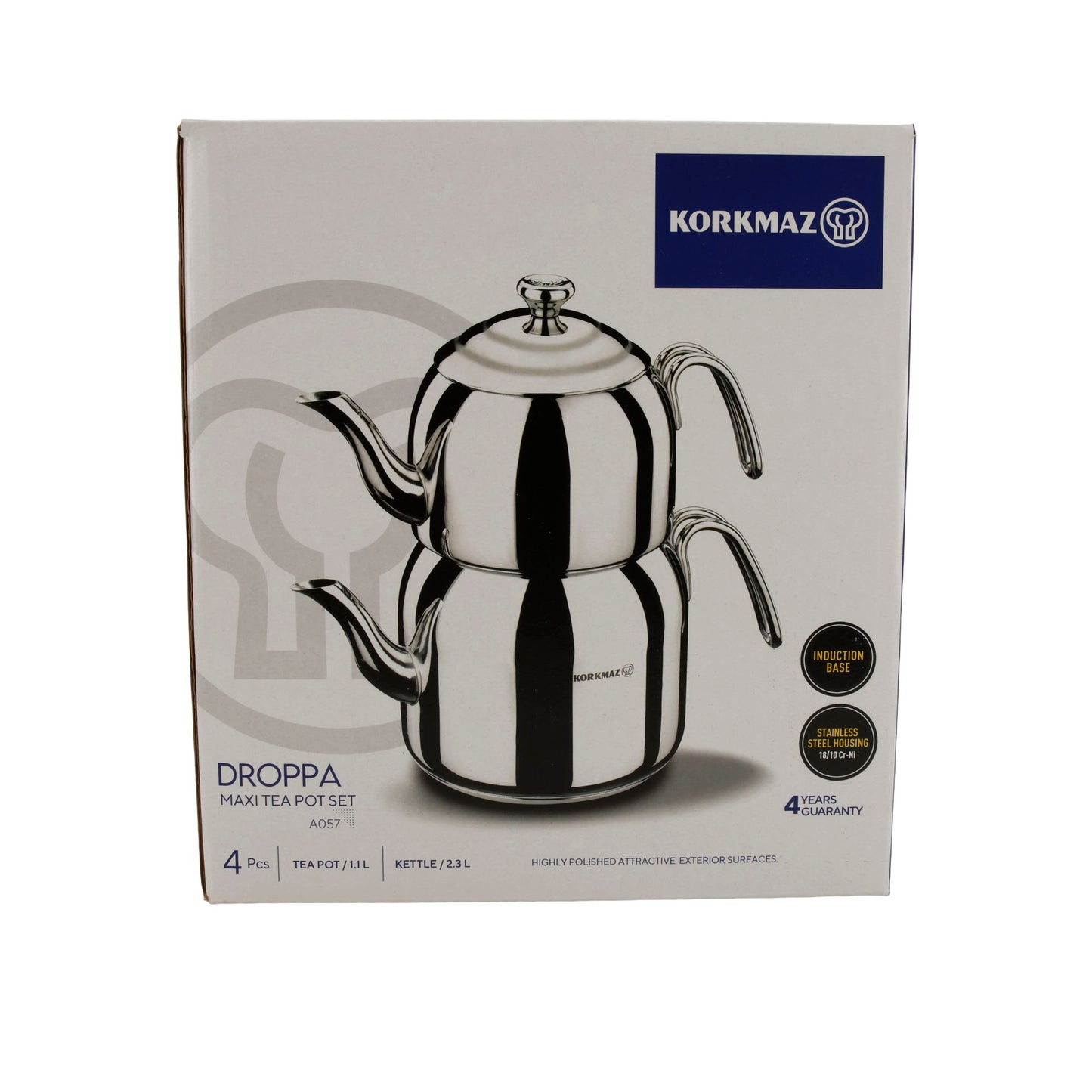 Korkmaz Droppa Maxi Tea Pot Set | Edelstahl 18/10 | Induktionsgeeignet | 2,3 L + 1,1 L