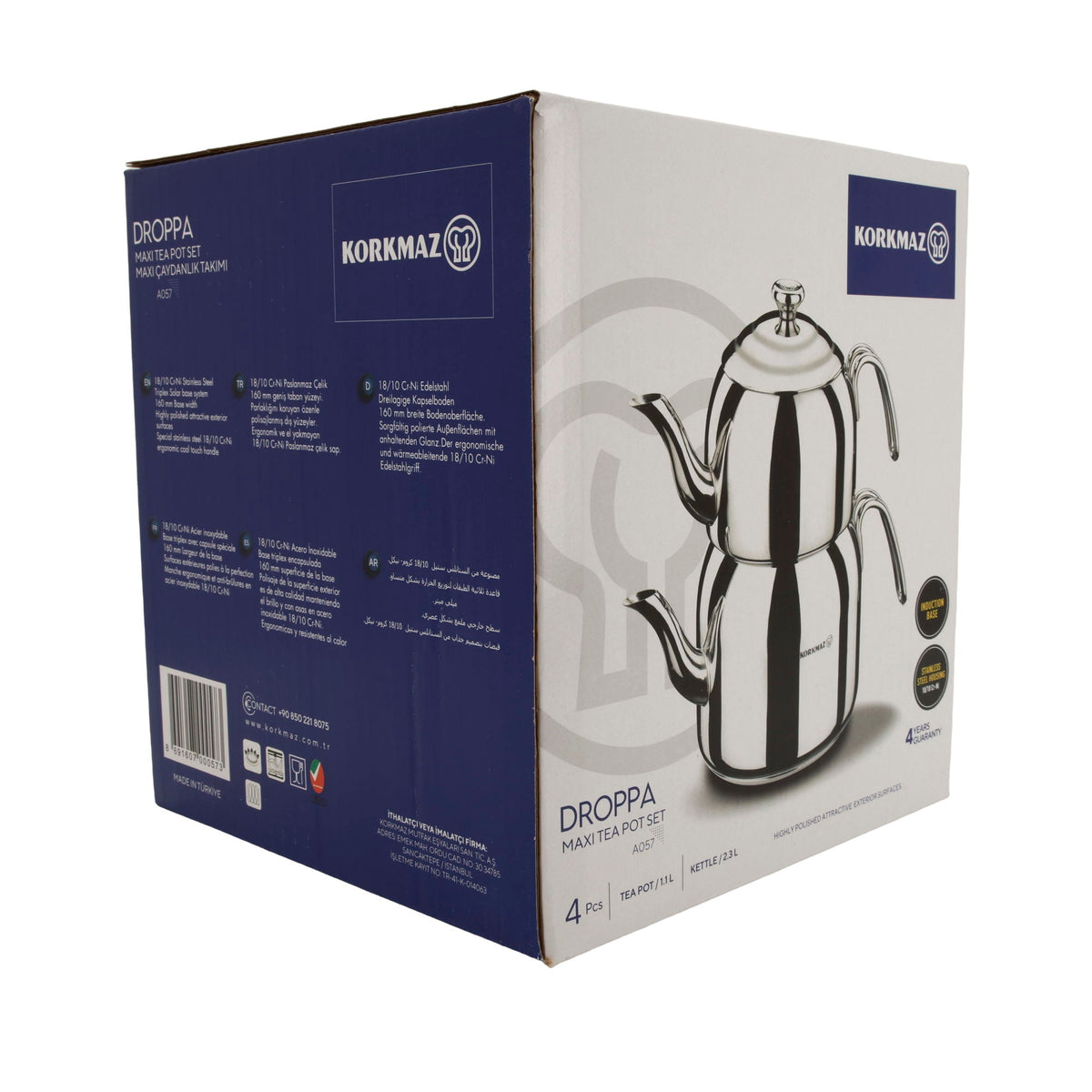Korkmaz Droppa Maxi Tea Pot Set | Edelstahl 18/10 | Induktionsgeeignet | 2,3 L + 1,1 L