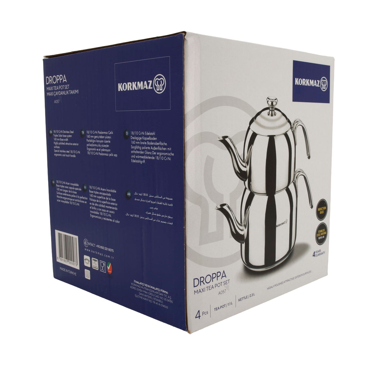 Korkmaz Droppa Maxi Tea Pot Set | Edelstahl 18/10 | Induktionsgeeignet | 2,3 L + 1,1 L