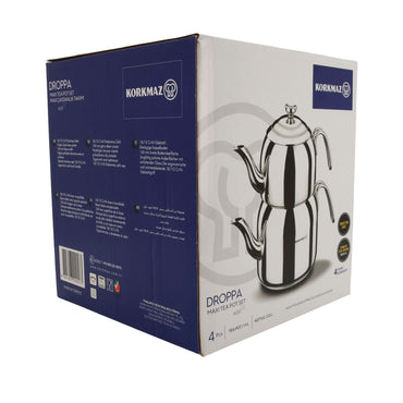 Korkmaz Droppa Maxi Tea Pot Set | Edelstahl 18/10 | Induktionsgeeignet | 2,3 L + 1,1 L