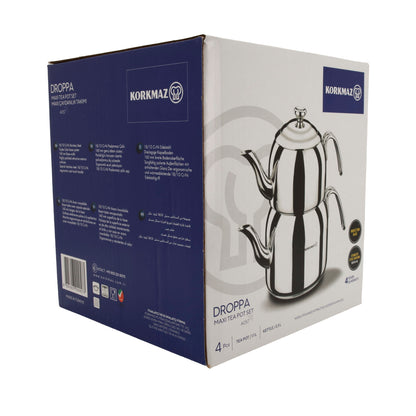 Korkmaz Droppa Maxi Tea Pot Set | Edelstahl 18/10 | Induktionsgeeignet | 2,3 L + 1,1 L