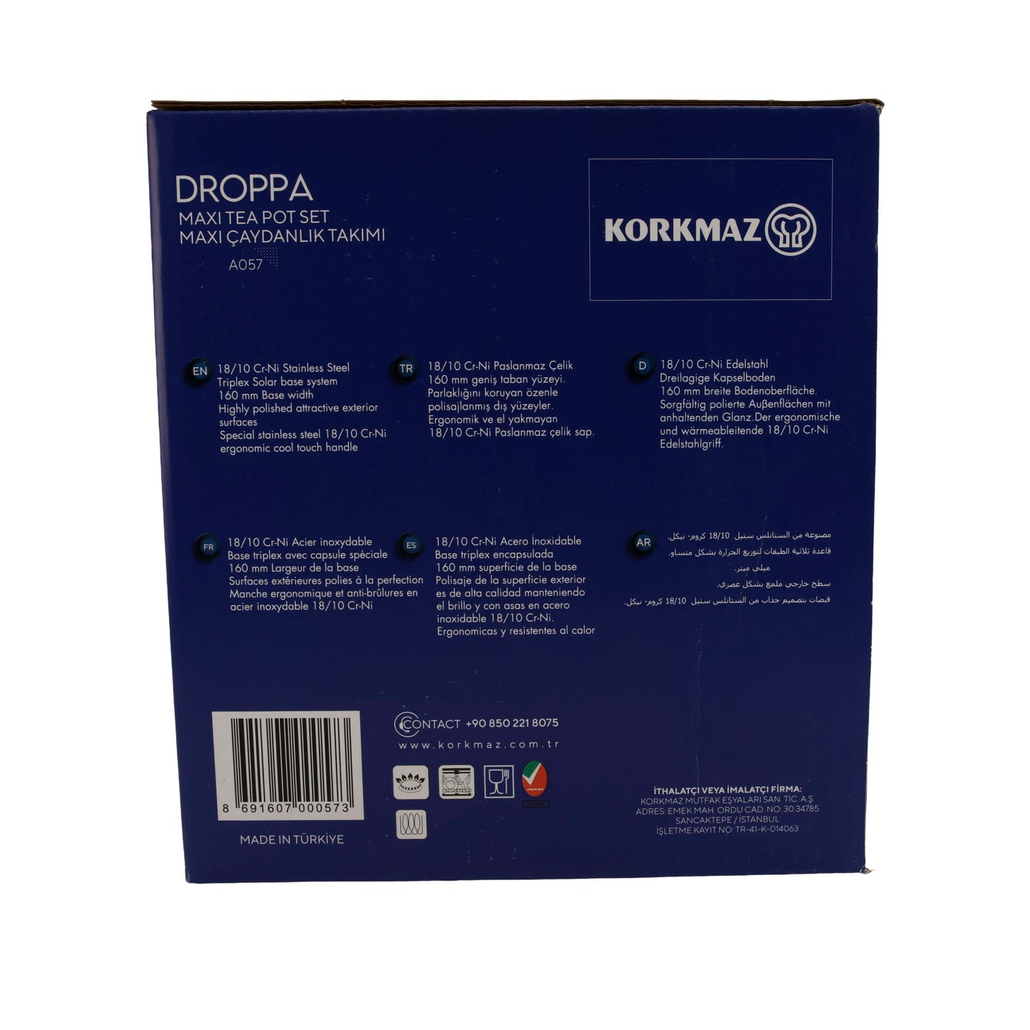 Korkmaz Droppa Maxi Tea Pot Set | Edelstahl 18/10 | Induktionsgeeignet | 2,3 L + 1,1 L